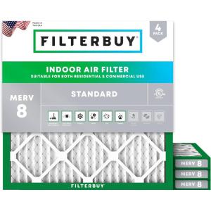 imageFilterbuy 1325x1325x1 Air Filter MERV 8 MPR 700 Dust Defense Replacement 4Pack Electrostatic Pleated HVAC AC Furnace Filters Made in USA Actual Size 1325 x 1325 x 075