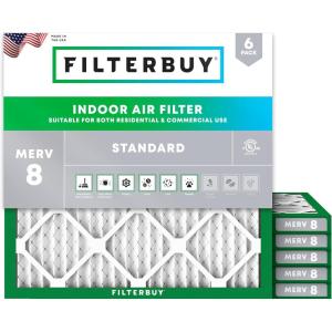 imageFilterbuy 1325x1325x1 Air Filter MERV 8 MPR 700 Dust Defense Replacement 6Pack Electrostatic Pleated HVAC AC Furnace Filters Made in USA Actual Size 1325 x 1325 x 075