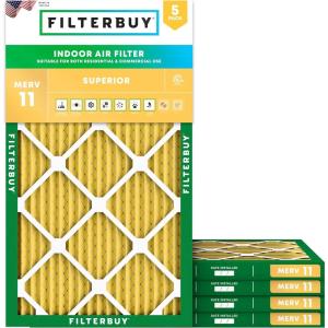 imageFilterbuy 1325x2275x1 Air Filter MERV 11 MPR 1200 Allergen Defense Replacement 5Pack Electrostatic Pleated HVAC AC Furnace Filters Made in USA Actual Size 1325 x 2275 x 075
