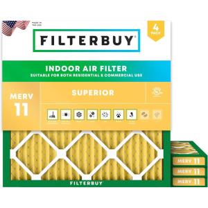 imageFilterbuy 15x15x1 Air Filter MERV 11 MPR 1200 Allergen Defense Replacement 4Pack Electrostatic Pleated HVAC AC Furnace Filters Made in USA Actual Size 1500 x 1500 x 075