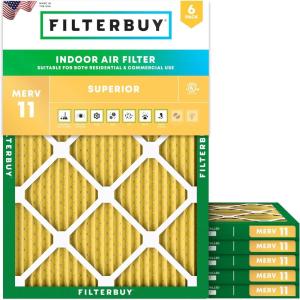 imageFilterbuy 1975x21x1 Air Filter MERV 11 MPR 1200 Allergen Defense Replacement 6Pack Electrostatic Pleated HVAC AC Furnace Filters Made in USA Actual Size 1975 x 2100 x 075