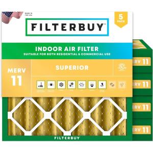 imageFilterbuy 1125x1125x4 Air Filter MERV 11 MPR 1200 Allergen Defense Replacement 5Pack Electrostatic Pleated HVAC AC Furnace Filters Made in USA Actual Size 1125 x 1125 x 363