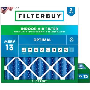 imageFilterbuy 1125x1125x4 Air Filter MERV 13 MPR 1900 Health Defense Replacement 2Pack Electrostatic Pleated HVAC AC Furnace Filters Made in USA Actual Size 1125 x 1125 x 363