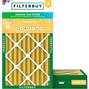 imageFilterbuy 16x36x4 Air Filter MERV 11 MPR 1200 Allergen Defense Replacement 2Pack Electrostatic Pleated HVAC AC Furnace Filters Made in USA Actual Size 1550 x 3550 x 363