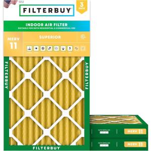 imageFilterbuy 10x25x2 Air Filter MERV 11 MPR 1200 Allergen Defense Replacement 3Pack Electrostatic Pleated HVAC AC Furnace Filters Made in USA Actual Size 950 x 2450 x 175