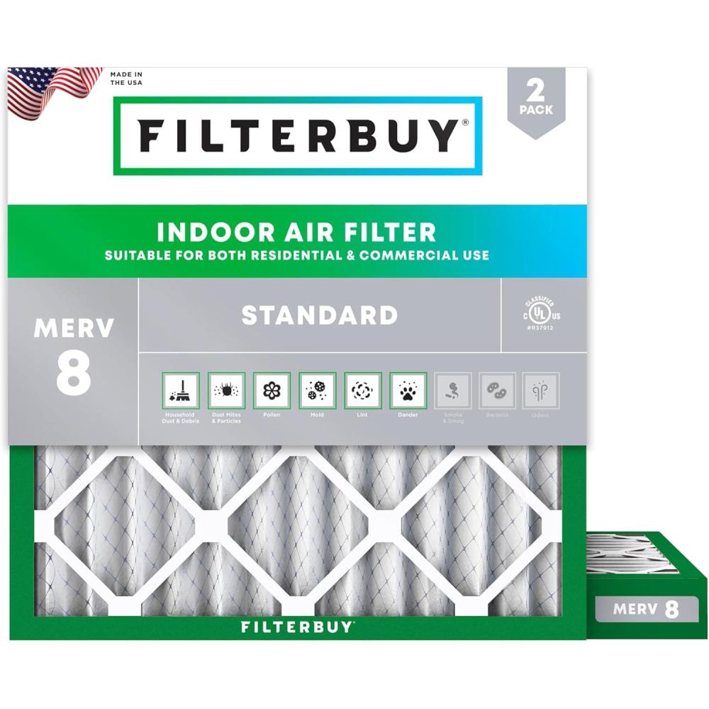 imageFilterbuy 1125x1125x2 Air Filter MERV 8 MPR 700 Dust Defense Replacement 2Pack Electrostatic Pleated HVAC AC Furnace Filters Made in USA Actual Size 1125 x 1125 x 175