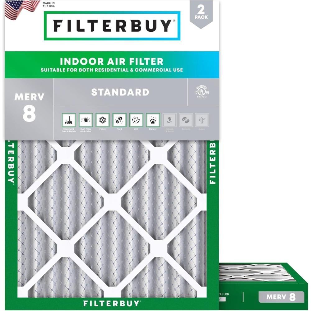imageFilterbuy 13x18x2 Air Filter MERV 8 MPR 700 Dust Defense Replacement 2Pack Electrostatic Pleated HVAC AC Furnace Filters Made in USA Actual Size 1300 x 1800 x 175