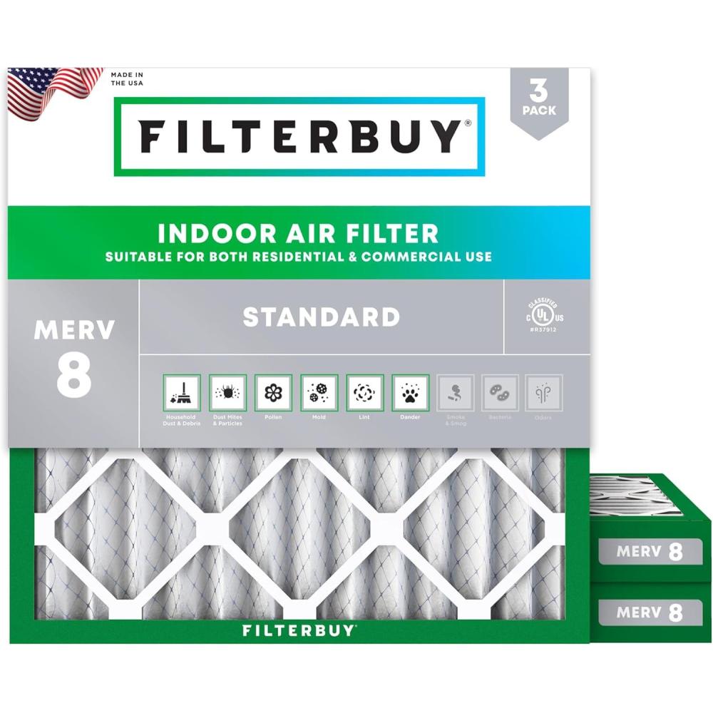imageFilterbuy 1525x1525x2 Air Filter MERV 8 MPR 700 Dust Defense Replacement 3Pack Electrostatic Pleated HVAC AC Furnace Filters Made in USA Actual Size 1525 x 1525 x 175