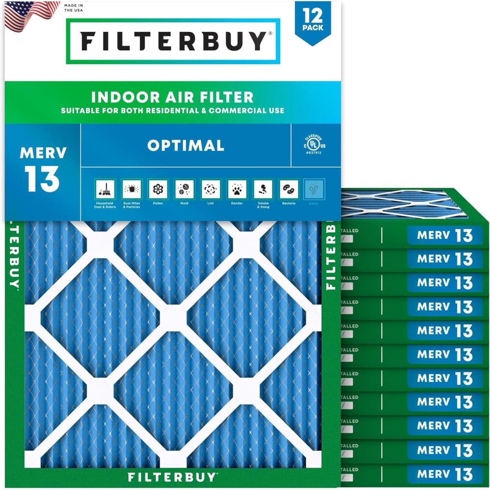 imageFilterbuy 15x19x1 Air Filter MERV 13 MPR 1900 Health Defense Replacement 12Pack Electrostatic Pleated HVAC AC Furnace Filters Made in USA Actual Size 1500 x 1900 x 075