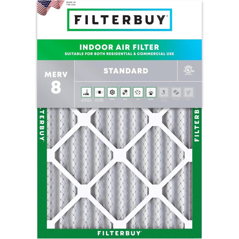imageFilterbuy 15x20x2 Air Filter MERV 8 MPR 700 Dust Defense Replacement 1Pack Electrostatic Pleated HVAC AC Furnace Filters Made in USA Actual Size 1450 x 1950 x 175