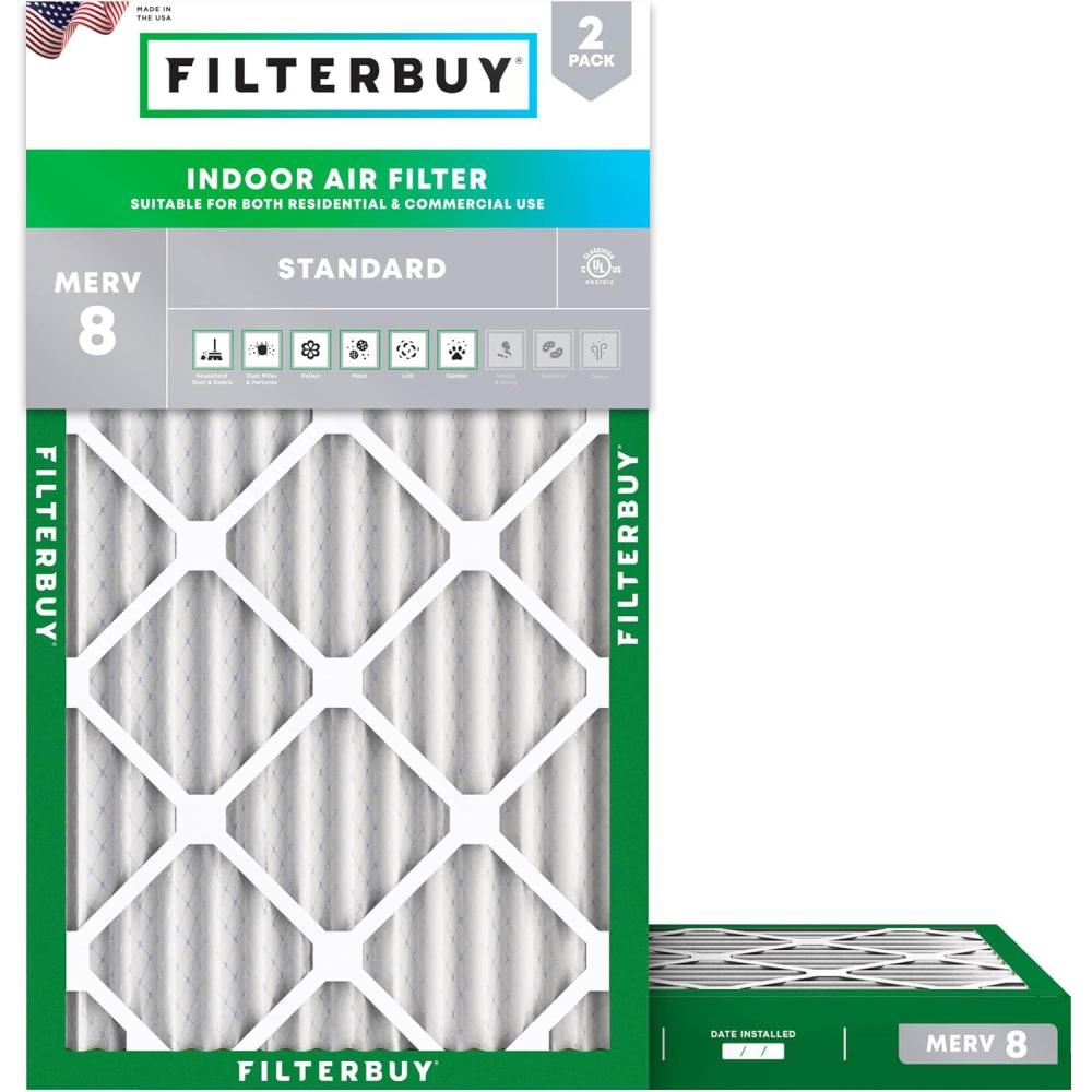 imageFilterbuy 16x32x2 Air Filter MERV 8 MPR 700 Dust Defense Replacement 2Pack Electrostatic Pleated HVAC AC Furnace Filters Made in USA Actual Size 1550 x 3150 x 175