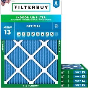 imageFilterbuy 13x18x1 Air Filter MERV 13 MPR 1900 Health Defense Replacement 5Pack Electrostatic Pleated HVAC AC Furnace Filters Made in USA Actual Size 1300 x 1800 x 075