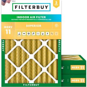 imageFilterbuy 12x16x4 Air Filter MERV 11 MPR 1200 Allergen Defense Replacement 3Pack Electrostatic Pleated HVAC AC Furnace Filters Made in USA Actual Size 1150 x 1550 x 363