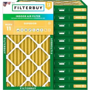 imageFilterbuy 13x24x2 Air Filter MERV 11 MPR 1200 Allergen Defense Replacement 12Pack Electrostatic Pleated HVAC AC Furnace Filters Made in USA Actual Size 1300 x 2400 x 175