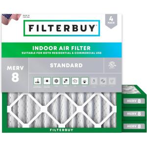 imageFilterbuy 15x15x2 Air Filter MERV 8 MPR 700 Dust Defense Replacement 4Pack Electrostatic Pleated HVAC AC Furnace Filters Made in USA Actual Size 1500 x 1500 x 175