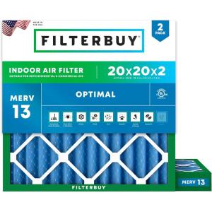 imageFilterbuy 15x15x1 Air Filter MERV 13 Optimal Smoke ampamp Allergy Defense 2Pack Electrostatic Pleated HVAC AC Furnace Filters Replacement Made in USA Actual Size 1500 x 1500 x 07520x20x2