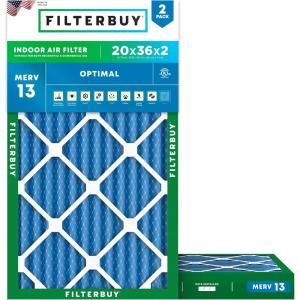 imageFilterbuy 15x15x1 Air Filter MERV 13 Optimal Smoke ampamp Allergy Defense 2Pack Electrostatic Pleated HVAC AC Furnace Filters Replacement Made in USA Actual Size 1500 x 1500 x 07520x36x2