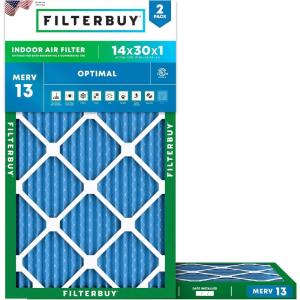 imageFilterbuy 15x15x1 Air Filter MERV 13 Optimal Smoke ampamp Allergy Defense 2Pack Electrostatic Pleated HVAC AC Furnace Filters Replacement Made in USA Actual Size 1500 x 1500 x 07514x30x1