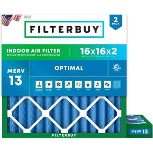 imageFilterbuy 15x15x1 Air Filter MERV 13 Optimal Smoke ampamp Allergy Defense 2Pack Electrostatic Pleated HVAC AC Furnace Filters Replacement Made in USA Actual Size 1500 x 1500 x 07516x16x2