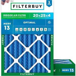 imageFilterbuy 15x15x1 Air Filter MERV 13 Optimal Smoke ampamp Allergy Defense 2Pack Electrostatic Pleated HVAC AC Furnace Filters Replacement Made in USA Actual Size 1500 x 1500 x 07520x25x4