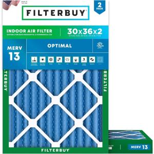 imageFilterbuy 15x15x1 Air Filter MERV 13 Optimal Smoke ampamp Allergy Defense 2Pack Electrostatic Pleated HVAC AC Furnace Filters Replacement Made in USA Actual Size 1500 x 1500 x 07530x36x2