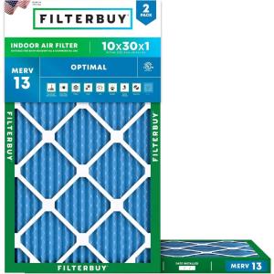 imageFilterbuy 15x15x1 Air Filter MERV 13 Optimal Smoke ampamp Allergy Defense 2Pack Electrostatic Pleated HVAC AC Furnace Filters Replacement Made in USA Actual Size 1500 x 1500 x 07510x30x1