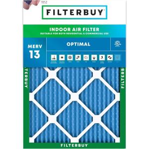 imageFilterbuy 15x25x1 Air Filter MERV 13 Optimal Smoke ampamp Allergy Defense 1Pack Electrostatic Pleated HVAC AC Furnace Filters Replacement Made in USA Actual Size 1450 x 2450 x 07525x32x1
