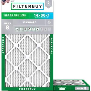 imageFilterbuy 16x20x2 Air Filter MERV 8 Essential Dust ampamp Allergy Defense 2Pack Electrostatic Pleated HVAC AC Furnace Filters Replacement Made in USA Actual Size 1550 x 1950 x 17514x36x1