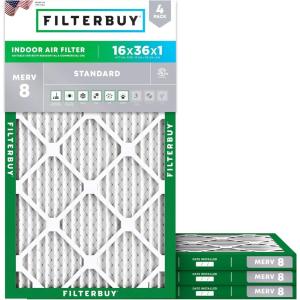 imageFilterbuy 16x36x1 Air Filter MERV 8 Essential Dust amp Allergy Defense 4Pack Electrostatic Pleated HVAC AC Furnace Filters Replacement Made in USA Actual Size 1575 x 3575 x 075158 x 358 x 08
