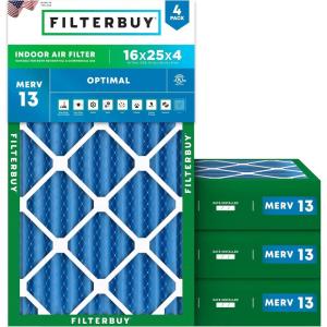 imageFilterbuy 20x24x2 Air Filter MERV 13 Optimal Smoke amp Allergy Defense 4Pack Electrostatic Pleated HVAC AC Furnace Filters Replacement Made in USA Actual Size 1938 x 2338 x 17516x25x4