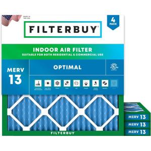 imageFilterbuy 20x24x2 Air Filter MERV 13 Optimal Smoke amp Allergy Defense 4Pack Electrostatic Pleated HVAC AC Furnace Filters Replacement Made in USA Actual Size 1938 x 2338 x 1751125x1125x1