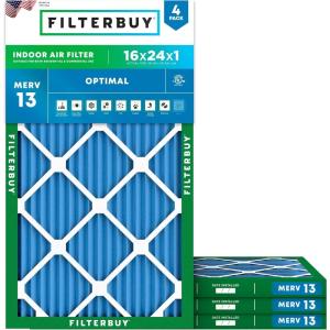 imageFilterbuy 20x24x2 Air Filter MERV 13 Optimal Smoke amp Allergy Defense 4Pack Electrostatic Pleated HVAC AC Furnace Filters Replacement Made in USA Actual Size 1938 x 2338 x 17516x24x1