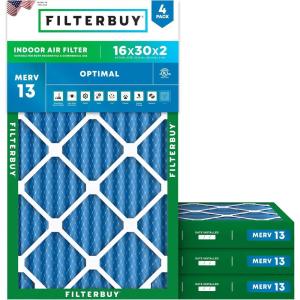 imageFilterbuy 20x24x2 Air Filter MERV 13 Optimal Smoke amp Allergy Defense 4Pack Electrostatic Pleated HVAC AC Furnace Filters Replacement Made in USA Actual Size 1938 x 2338 x 17516x30x2