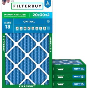 imageFilterbuy 20x24x2 Air Filter MERV 13 Optimal Smoke amp Allergy Defense 4Pack Electrostatic Pleated HVAC AC Furnace Filters Replacement Made in USA Actual Size 1938 x 2338 x 17520x30x2