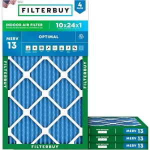 imageFilterbuy 20x24x2 Air Filter MERV 13 Optimal Smoke amp Allergy Defense 4Pack Electrostatic Pleated HVAC AC Furnace Filters Replacement Made in USA Actual Size 1938 x 2338 x 17510x24x1