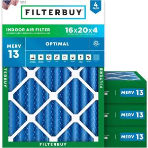 imageFilterbuy 20x24x2 Air Filter MERV 13 Optimal Smoke amp Allergy Defense 4Pack Electrostatic Pleated HVAC AC Furnace Filters Replacement Made in USA Actual Size 1938 x 2338 x 17516x20x4