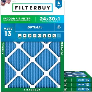 imageFilterbuy 20x24x2 Air Filter MERV 13 Optimal Smoke amp Allergy Defense 4Pack Electrostatic Pleated HVAC AC Furnace Filters Replacement Made in USA Actual Size 1938 x 2338 x 17524x30x1