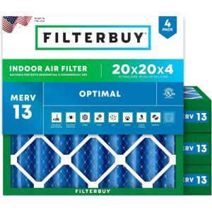 imageFilterbuy 20x24x2 Air Filter MERV 13 Optimal Smoke amp Allergy Defense 4Pack Electrostatic Pleated HVAC AC Furnace Filters Replacement Made in USA Actual Size 1938 x 2338 x 17520x20x4