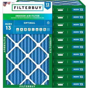 imageFilterbuy 975x2375x2 Air Filter MERV 13 Optimal Smoke amp Allergy Defense 12Pack Electrostatic Pleated HVAC AC Furnace Filters Replacement Made in USA Actual Size 975 x 2375 x 175