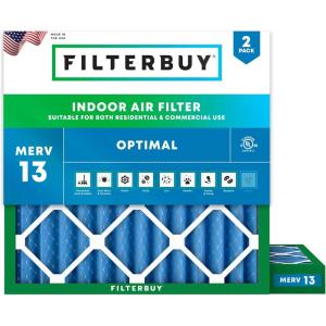 imageFilterbuy 1725x1725x2 Air Filter MERV 13 Optimal Smoke amp Allergy Defense 2Pack Electrostatic Pleated HVAC AC Furnace Filters Replacement Made in USA Actual Size 1725 x 1725 x 175