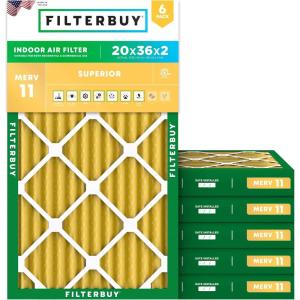 imageFilterbuy 18x18x2 Air Filter MERV 11 Superior Pet amp Allergy Defense 6Pack Electrostatic Pleated HVAC AC Furnace Filters Replacement Made in USA Actual Size 1775 x 1775 x 17520x36x2