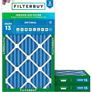 imageFilterbuy 24x36x2 Air Filter MERV 13 Optimal Smoke amp Allergy Defense 3Pack Electrostatic Pleated HVAC AC Furnace Filters Replacement Made in USA Actual Size 2375 x 3575 x 175